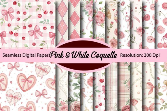 Download Pink &amp; White Coquette Digital Paper - Premium Resources
