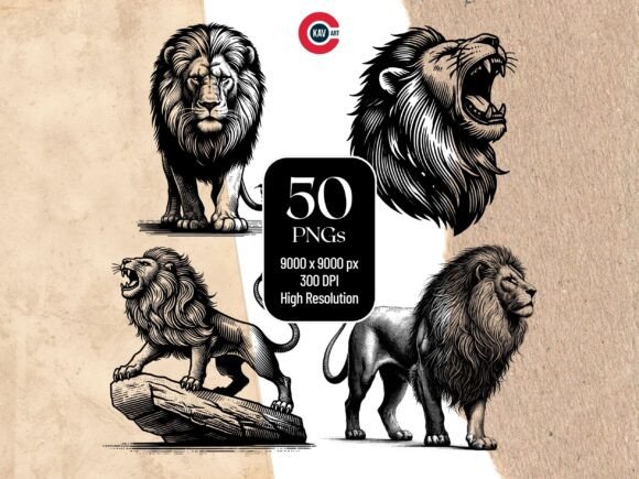 Download Angry Lion Roaring Vintage Style Clipart - Premium Resources